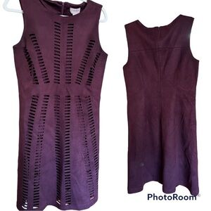 𝅺CARMEN Marc Valvo Faux Suede Purple/Eggplant Lazer Cut Sheath dress sz small